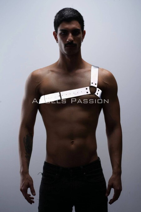Reflektörlü (Karanlıkta Parlayan) Tek Omuz Erkek Göğüs Harness, Clubwear - APFTM32 - 1