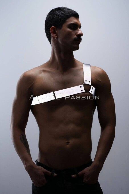 Reflektörlü (Karanlıkta Parlayan) Tek Omuz Erkek Göğüs Harness, Clubwear - APFTM32 - 2