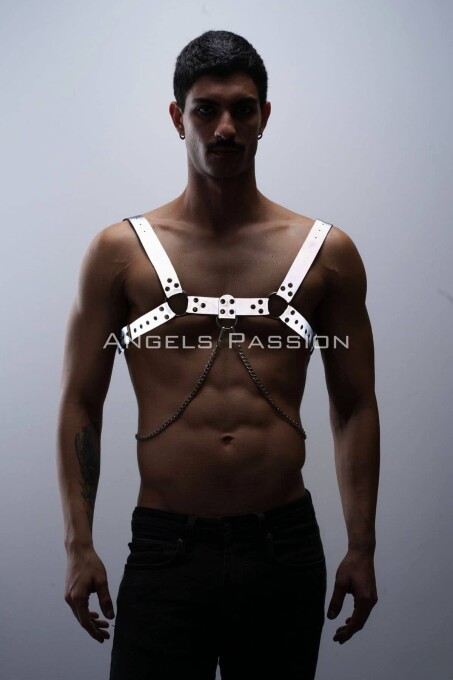Reflektörlü (Karanlıkta Parlayan) Zincir Detaylı Şık Erkek Göğüs Harness, Reflektörlü Clubwear - APFTM109 - 1