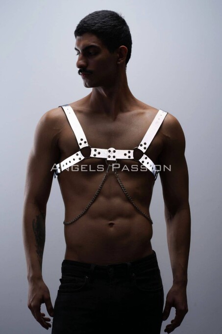 Reflektörlü (Karanlıkta Parlayan) Zincir Detaylı Şık Erkek Göğüs Harness, Reflektörlü Clubwear - APFTM109 - 2