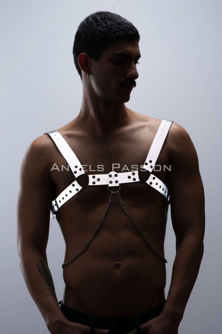 Reflektörlü (Karanlıkta Parlayan) Zincir Detaylı Şık Erkek Göğüs Harness, Reflektörlü Clubwear - APFTM109 - 3