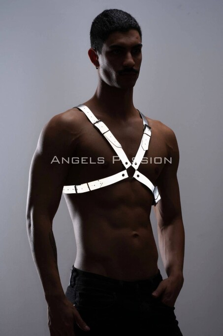 Reflektörlü (Karanlıkta Yansıyan) Erkek Göğüs Harness, Erkek Parti Giyim - APFTM43 - 6