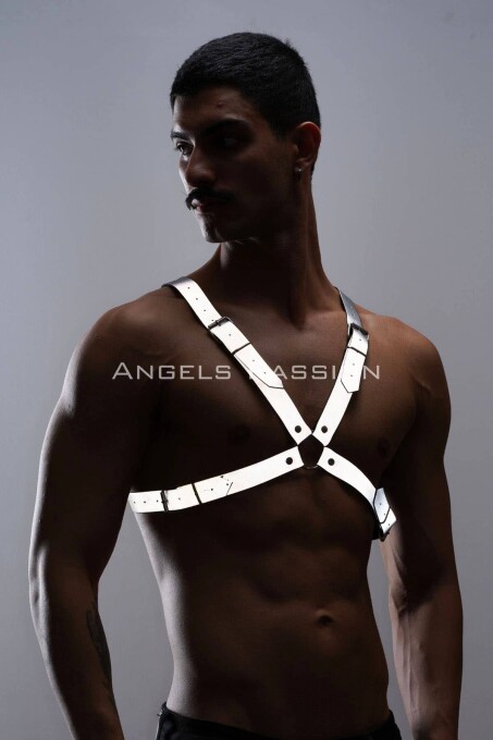 Reflektörlü (Karanlıkta Yansıyan) Erkek Göğüs Harness, Erkek Parti Giyim - APFTM43 - 7