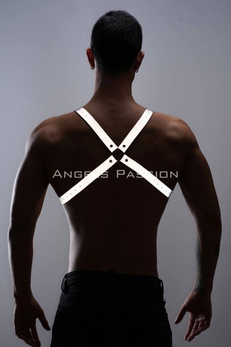 Reflektörlü (Karanlıkta Yansıyan) Erkek Göğüs Harness, Erkek Parti Giyim - APFTM43 - 4