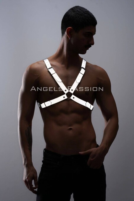 Reflektörlü (Karanlıkta Yansıyan) Erkek Göğüs Harness, Erkek Parti Giyim - APFTM43 - 3