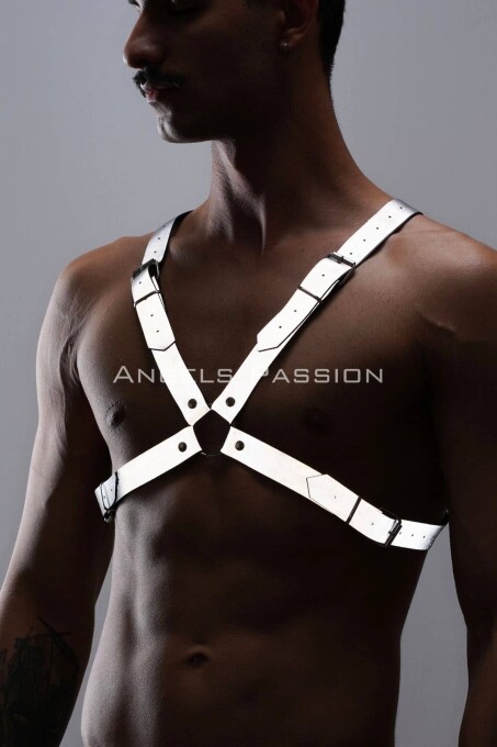 Reflektörlü (Karanlıkta Yansıyan) Erkek Göğüs Harness, Erkek Parti Giyim - APFTM43 - 5