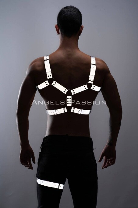 Reflektörlü - Karanlıkta Yansıyan Erkek Göğüs ve Bacak Harness Takım - APFTM199 - 5