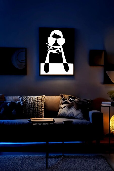 Reflektörlü Pop Art Stil Güneş Gözlüklü Kadın Figür Deri Tablo - 5