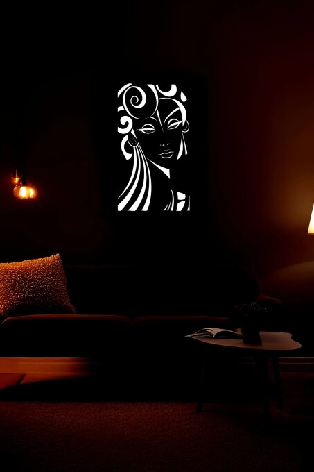 Reflektörlü Stilize Kadın Figürü Siyah Deri Zeminli Modern Tablo - 3