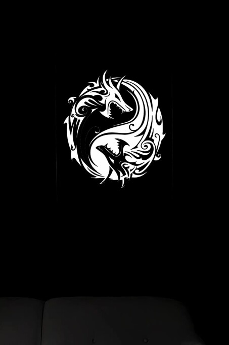 Reflektörlü Yin Yang Ejderha Sembolü Deri Duvar Tablosu - 1