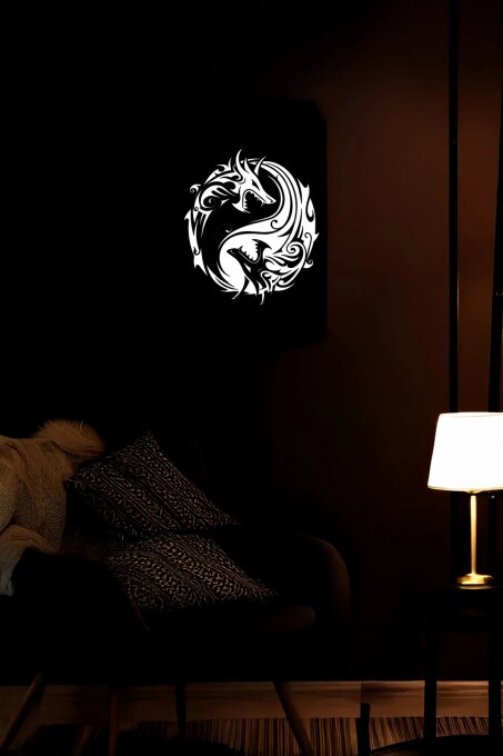 Reflektörlü Yin Yang Ejderha Sembolü Deri Duvar Tablosu - 5