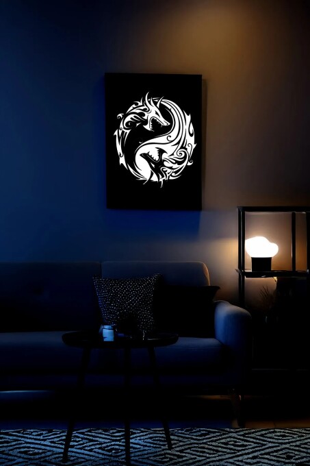 Reflektörlü Yin Yang Ejderha Sembolü Deri Duvar Tablosu - 6