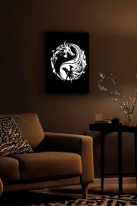 Reflektörlü Yin Yang Ejderha Sembolü Deri Duvar Tablosu - 7