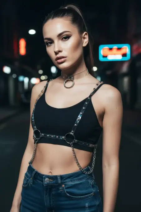 Şeffaf Kadın Kemer Vinil Zımba Detaylı Vücut Aksesuarı - APFT826 - 4