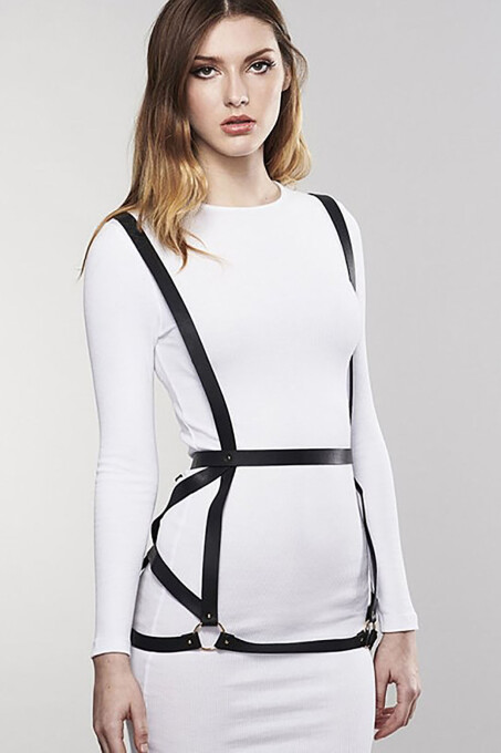 Seksi Deri Elbise Üzeri Deri Harness - APFT1390 - 5