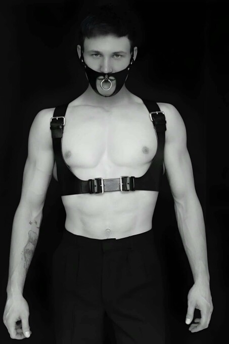 Seksi Deri Göğüs Ve Maske Harness - APFTM112 - 1