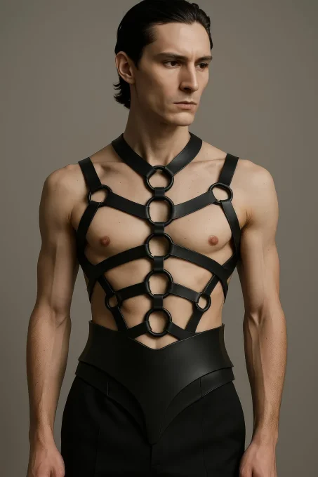 Sert Erkek Göğüs Harness, Tarz Deri Erkek Büstiyer - APFTM240 - Angels Passion (1)