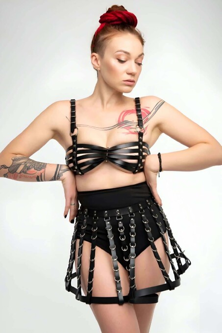 Şık Deri Göğüs ve Etek Harness Takım APFT899 - 5