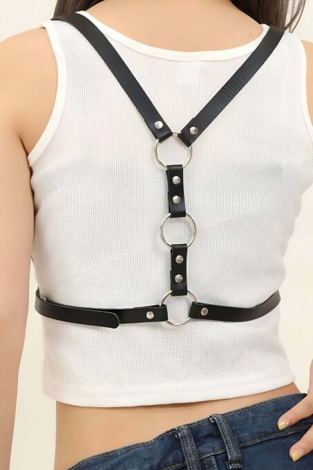 Sırtı Halka Detaylı Şık Deri Harness - APFT800 - 2