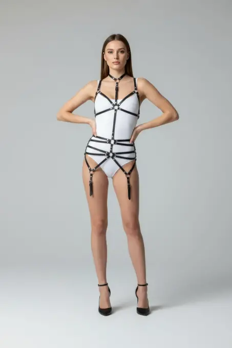 Siyah Body Harness Boyun Detaylı Ayarlanabilir Vücut Jartiyeri - APFT262 - 2