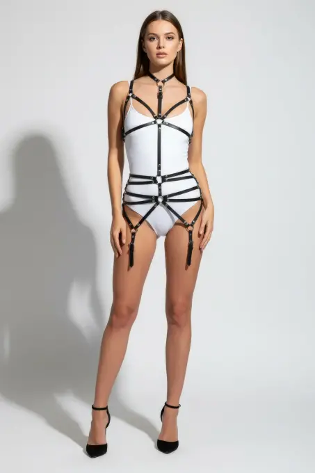 Siyah Body Harness Boyun Detaylı Ayarlanabilir Vücut Jartiyeri - APFT262 - 3