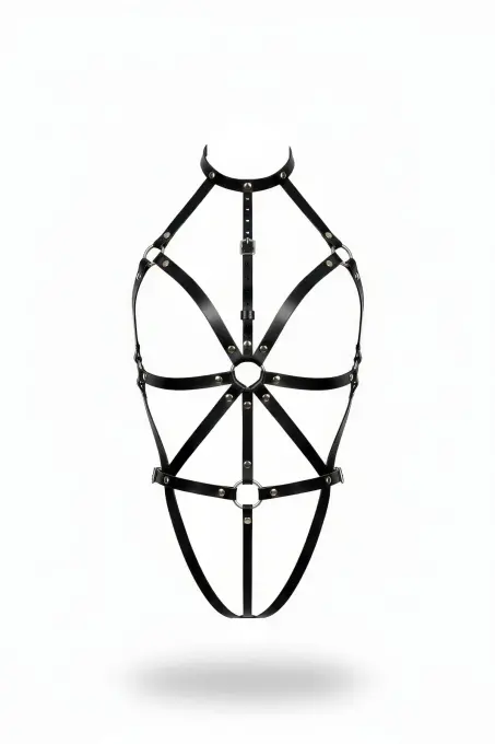 Siyah Body Harness Deri Boyunluklu Tam Vücut Aksesuarı - APFT243 - 1