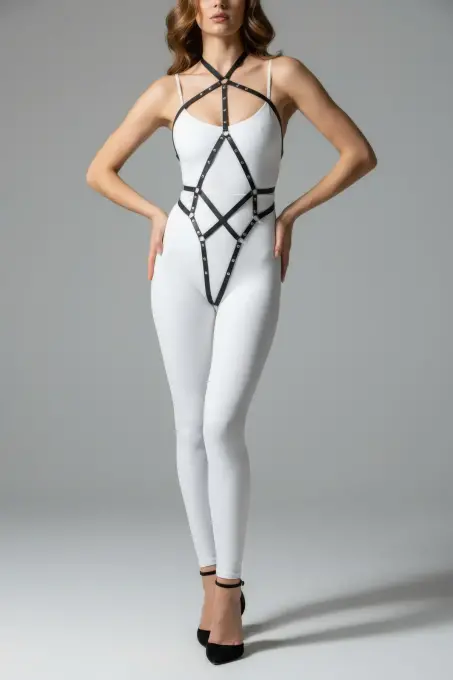 Siyah Body Harness Deri Çapraz Tokalı Detaylı - APFT295 - 3