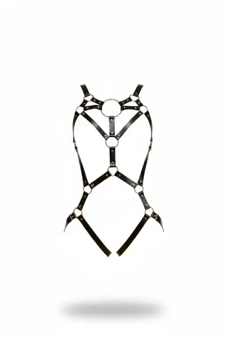 Siyah Body Harness Deri Halka Detaylı Vücut Aksesuarı - APFT706 - 1