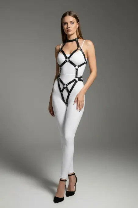 Siyah Body Harness Deri Tam Vücut Metal Halka Detaylı - APFT514 - 3