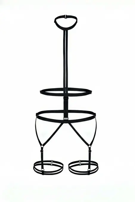 Siyah Body Harness Kadın Yüksek Boyunlu Jartiyer Detaylı - APFT39 - 1