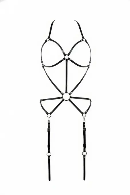 Siyah Body Harness Metal Halka Detaylı Ayarlanabilir Vücut Kemeri - APFT196 - 1