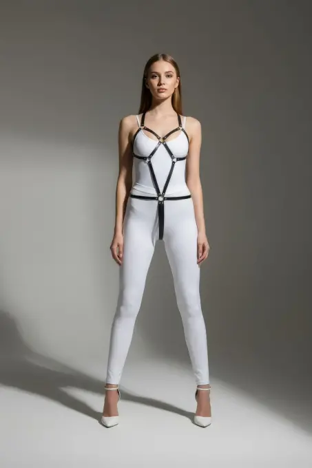 Siyah Body Harness Suni Deri Metal Halka Detaylı - APFT240 - 1