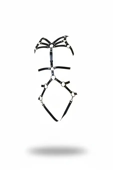 Siyah Body Harness Suni Deri Metal Halka Detaylı Ayarlanabilir - APFT453 - 1