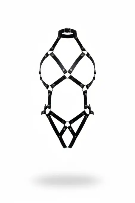 Siyah Body Harness Suni Deri Tam Vücut Çapraz Halkalı - APFT514 - 1