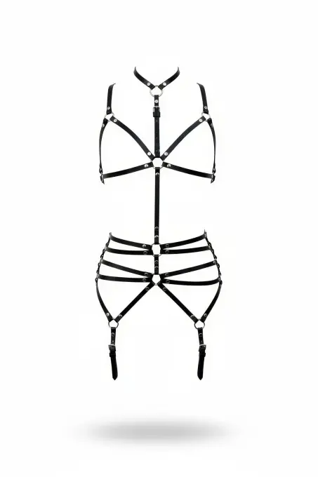 Siyah Body Harness Tam Vücut Boyunluklu Metal Halka Detaylı - APFT262 - 1