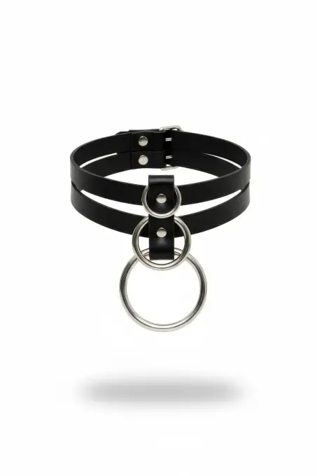 Siyah Choker Çift Bant Suni Deri Tokalı - APFT223 - 1