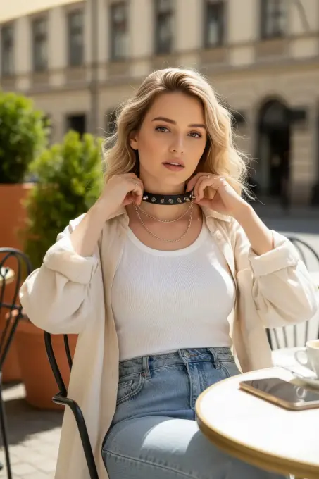 Siyah Choker Zımba Detaylı Deri Kolye - APFT975 - Angels Passion (1)