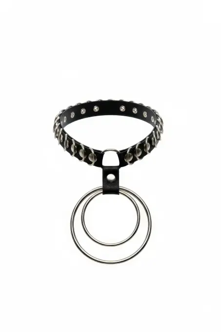 Siyah Choker Zımbalı Çift Halkalı Lastik Kolye - APFT576 - 1
