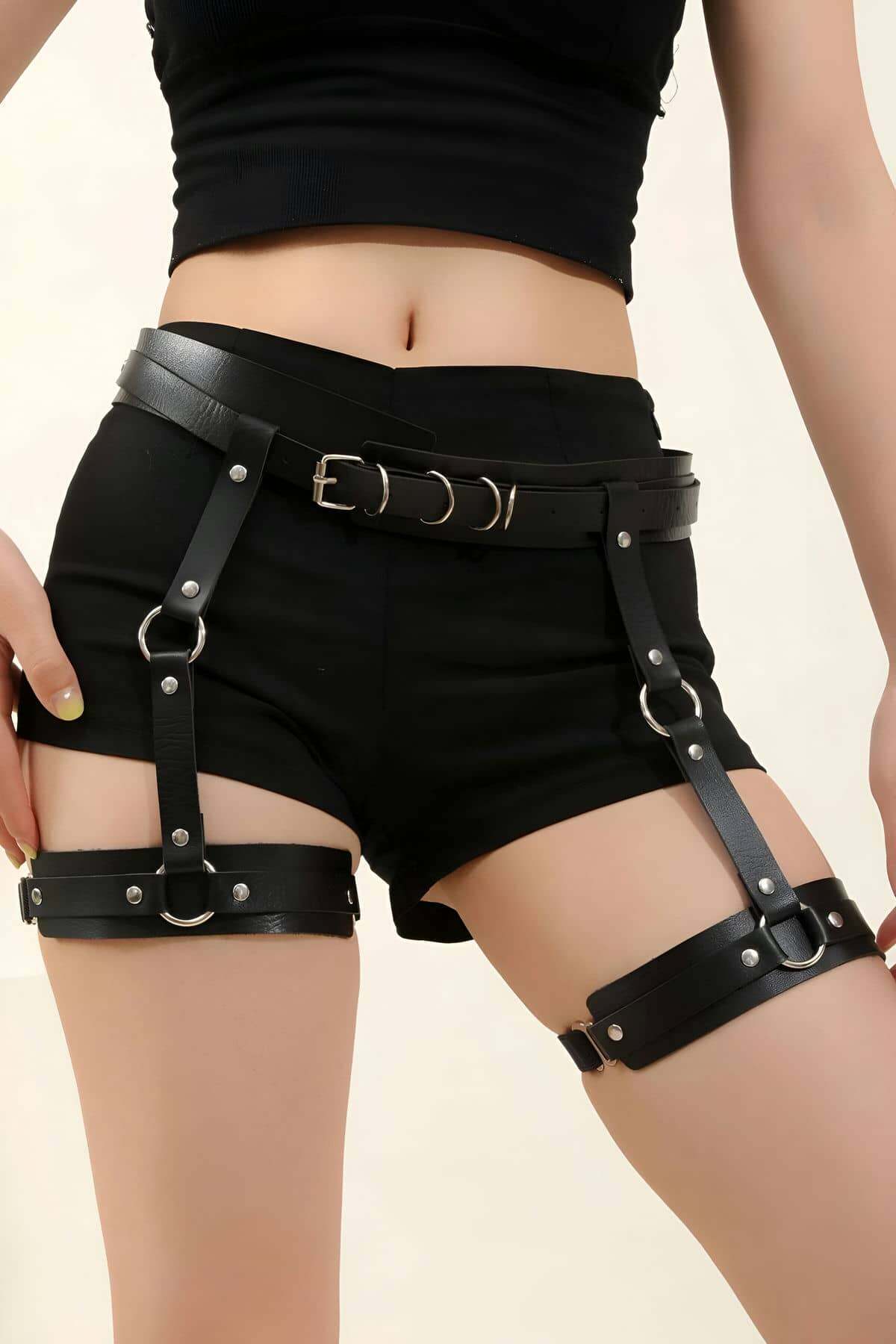Siyah Deri Jartiyer Harness - 804