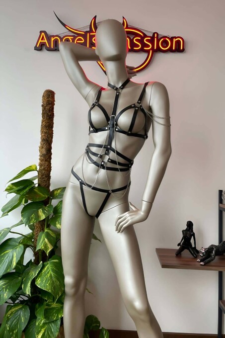 Siyah Deri Korse Harness Takım - APFT299 - 4