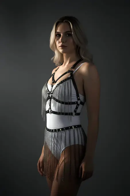 Siyah Etek Deri Kemerli Uzun Zincir Detaylı Etek - APFT496 - 4