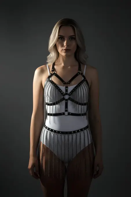 Siyah Etek Deri Kemerli Uzun Zincir Detaylı Etek - APFT496 - 5