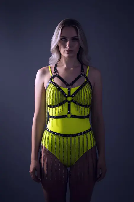 Siyah Etek Deri Kemerli Uzun Zincir Detaylı Etek - APFT496 - 6