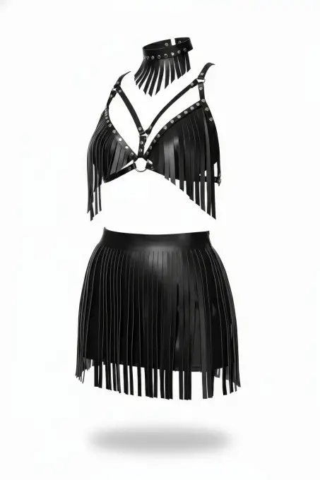 Siyah Etek Deri Şerit Detaylı Etek Yüksek Bel Etek Mini Etek - APFT482 - 1