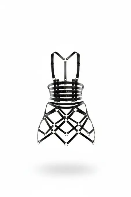 Siyah Etek Deri Tokalı Çapraz Detaylı Etek Kafes Yapılı - APFT785 - 1