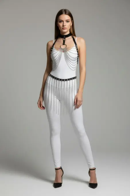 Siyah Etek Metal Zincir Detaylı Etek Yüksek Bel Etek - APFT462 - 1