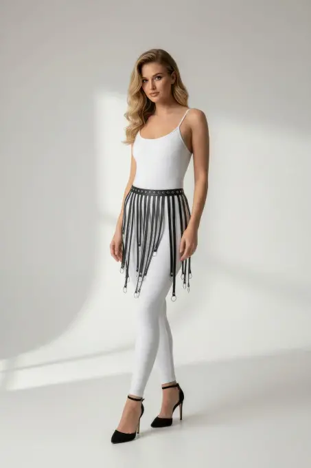 Siyah Etek Suni Deri Etek Halkalı Şerit Detaylı Etek - APFT579 - 3