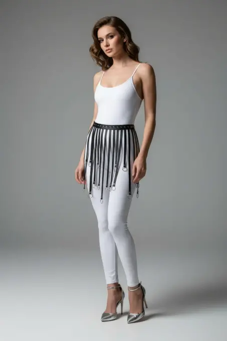 Siyah Etek Suni Deri Etek Halkalı Şerit Detaylı Etek - APFT579 - 4