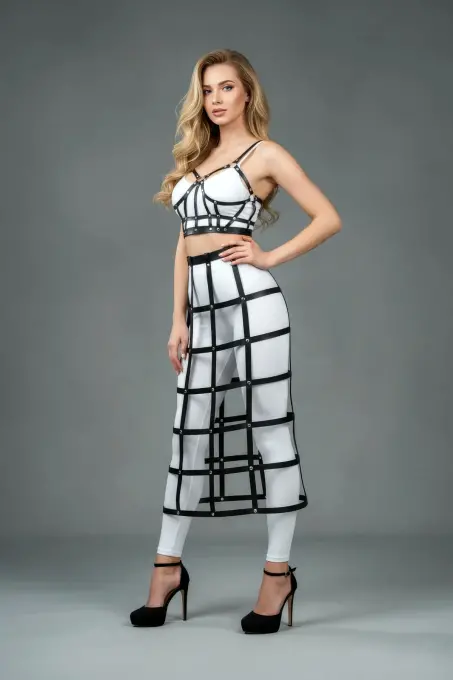 Siyah Etek Suni Deri Etek Kafes Detaylı Etek Midi Boy Deri Etek - APFT1013 - Angels Passion (1)