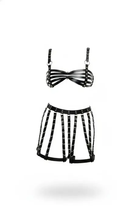 Siyah Etek Suni Deri Etek Kafes Yapılı Halka Detaylı Etek Mini Etek - APFT899 - 1